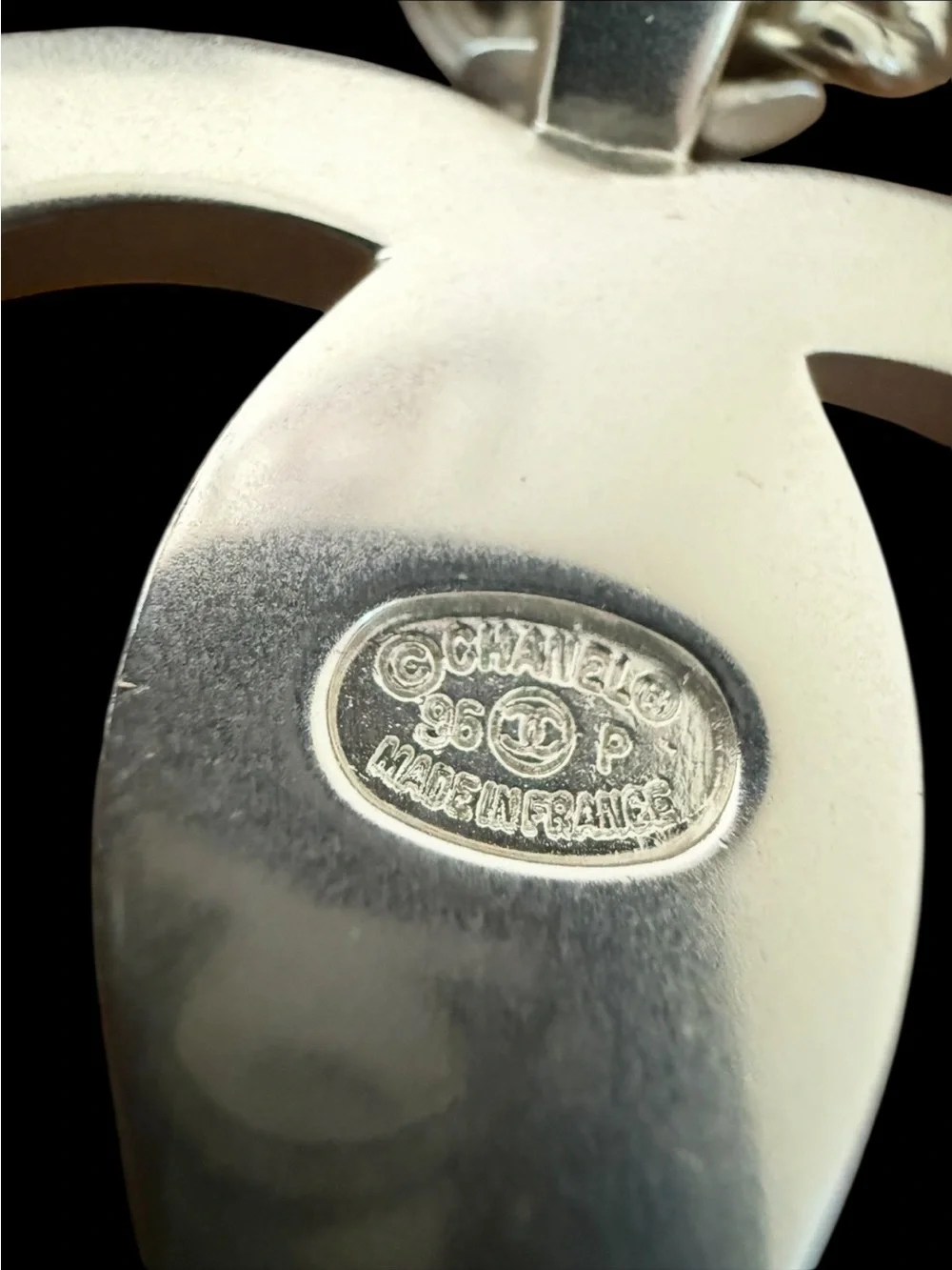 Chanel 1996 CC Turn-lock Silver Tone Interlocking Logo Pendant Necklace